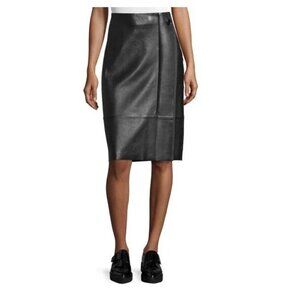 GREY by Jason Wu Genuine Lambskin Leather Pencil Skirt, Black , Womens Size 8